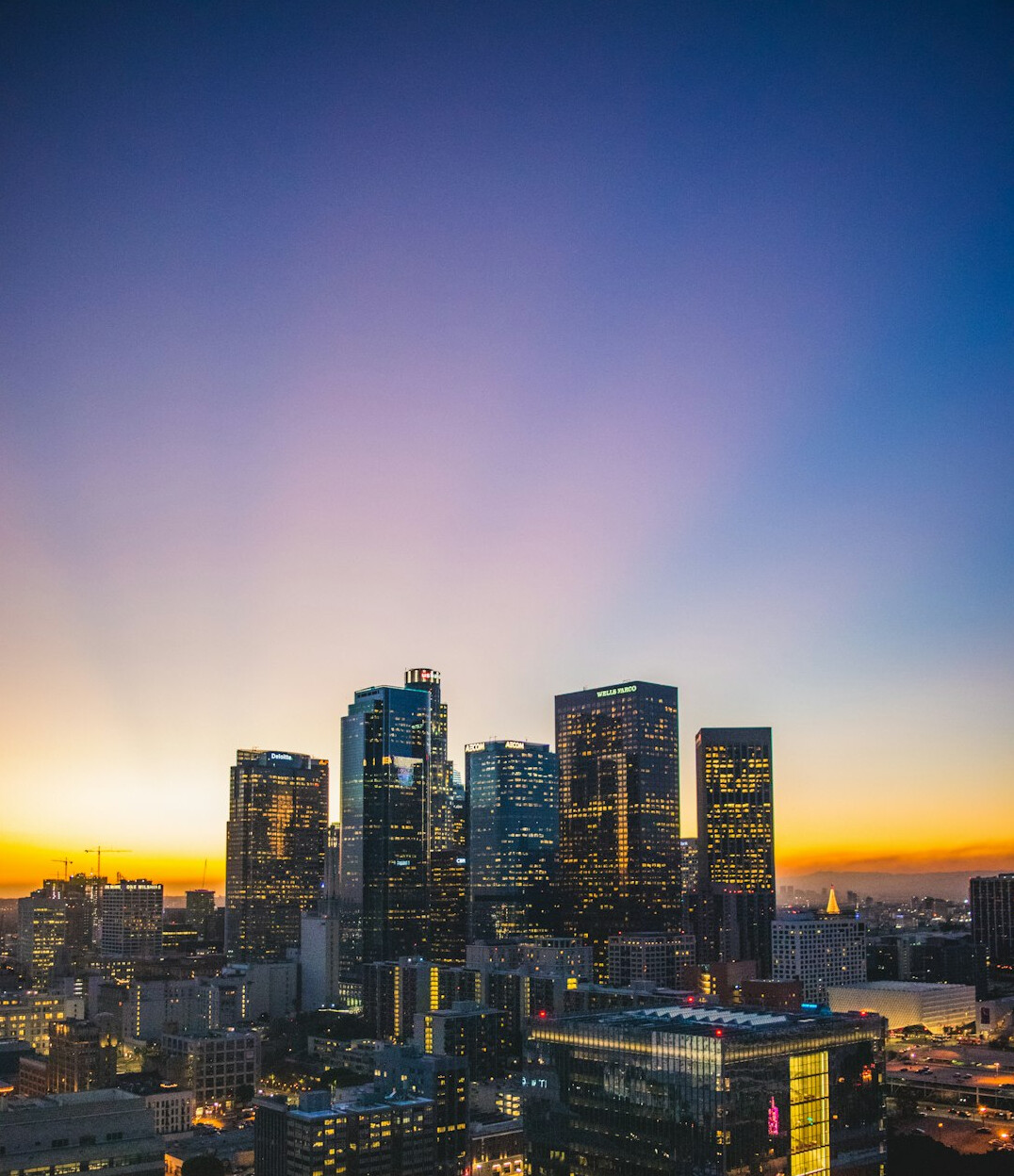 city skyline with skyscrapers